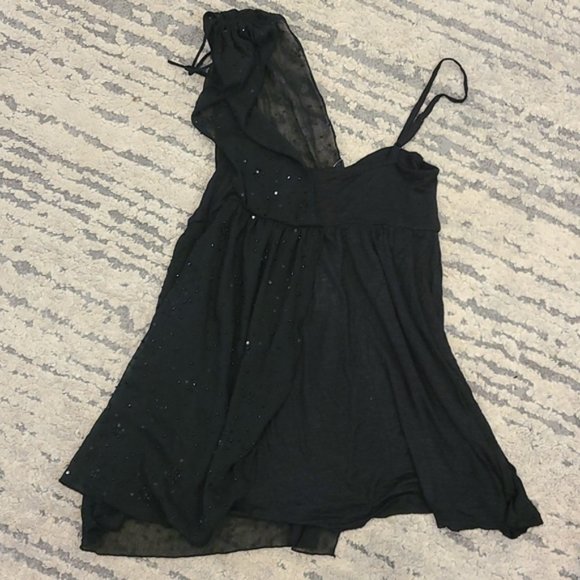 NWT Free People One Shoulder Square Neck Fairuza Black Sequin Tunic Tank Top - Picture 7 of 7